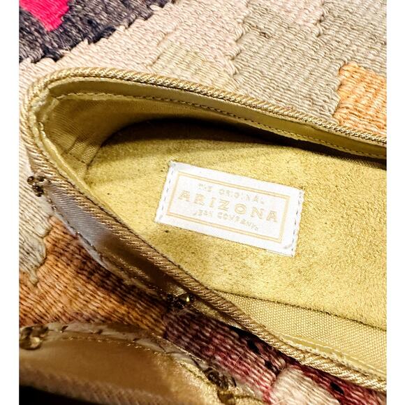 VTG 90s Ballet Flats Gold Size 8.5 Ethnic Inspired Embellished Slipper bohemain - Picture 3 of 7